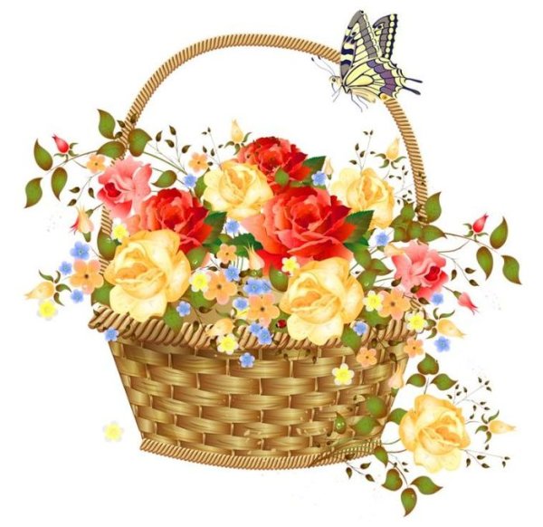 Корзина с цветами на прозрачном фоне
