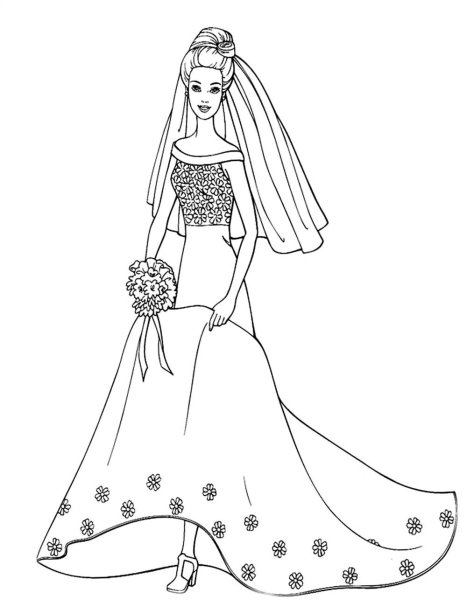 Раскраска Барби в платье