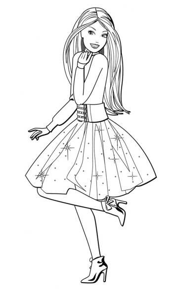 Кукла Барби распечатка раскраска