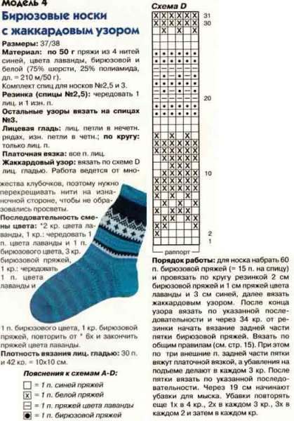 Жаккард для мужских носков спицами схемы