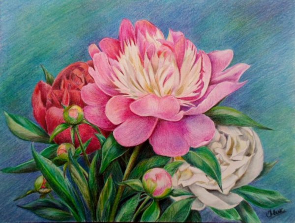 Алмазная вышивка «букет пионов» аж-1313