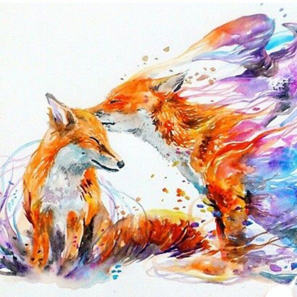 Лиса акварельными карандашами