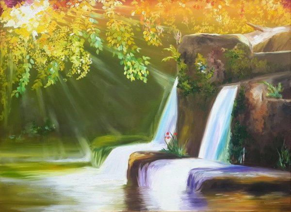 Рисуем водопад маслом