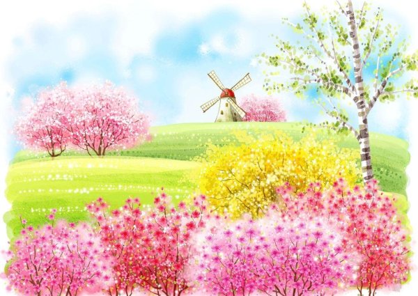 Акварель птичка на ветке Весна