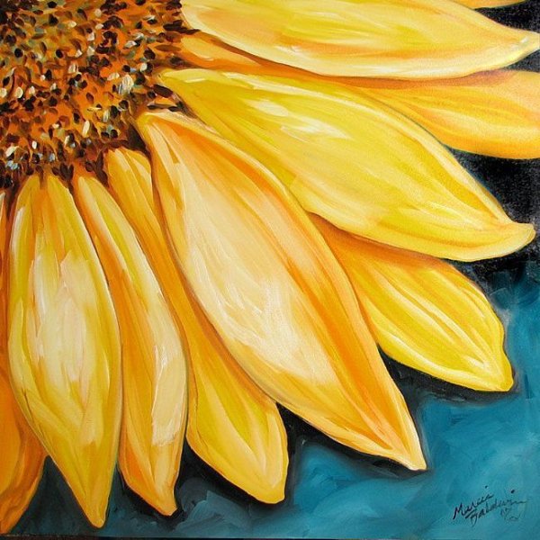 Подсолнух красками гуашью