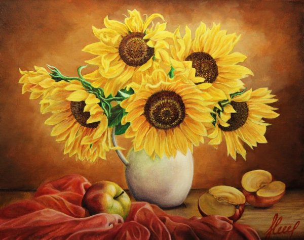 Подсолнухи гуашью