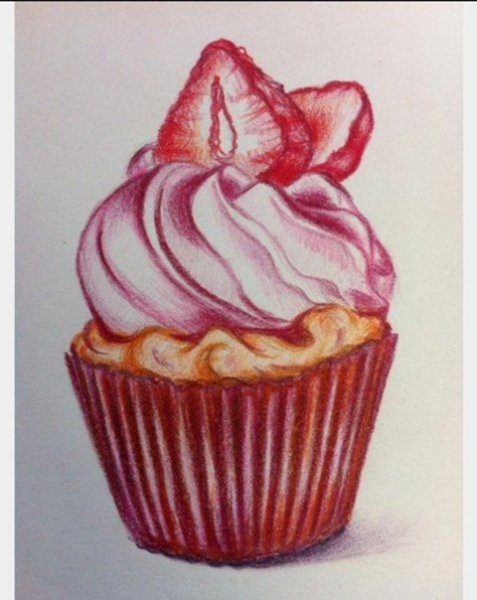 Пирожное цветными карандашами