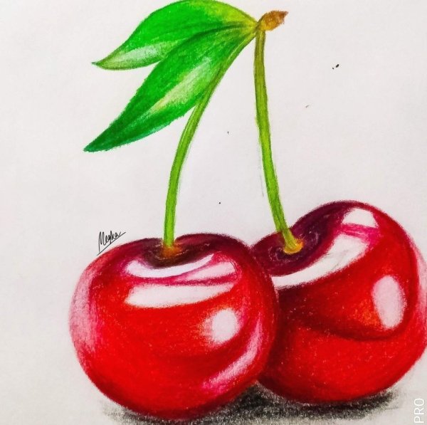 Вишенки цветными карандашами