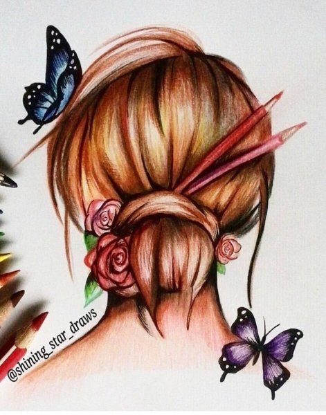 Прически цветными карандашами