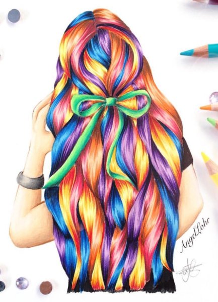 Рисование яркие волосы