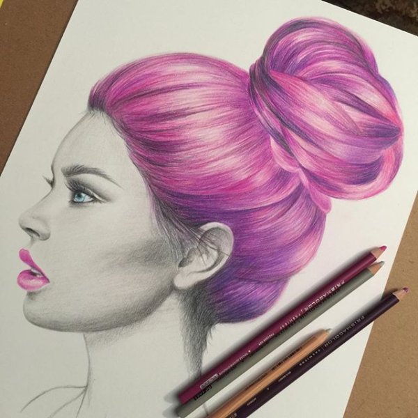 Прически цветными карандашами