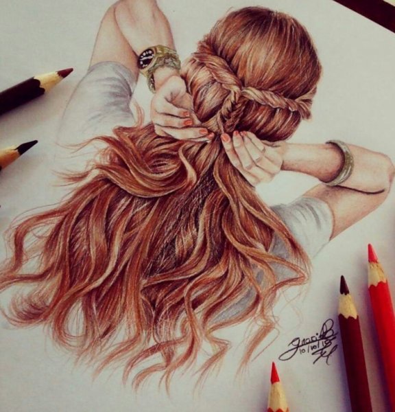 Волосы цветными карандашами