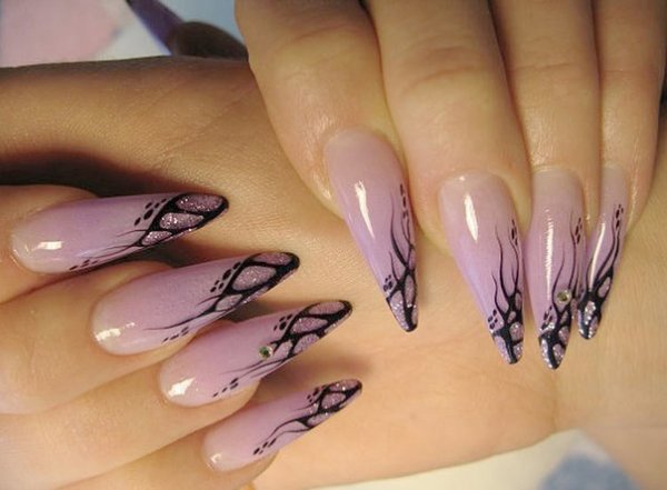 Наращивание ногтей миндаль черный френч