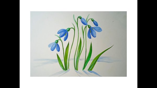 Подснежники рисунок красками простой