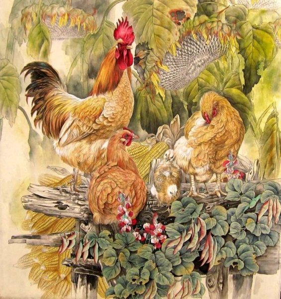 Петухи и куры в живописи