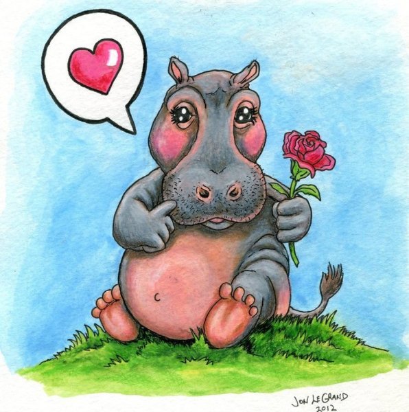 Бегемотик акварель