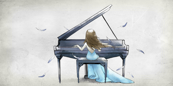 Девушка за пианино арт