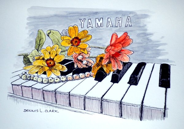 Рисунки с фортепиано и цветами