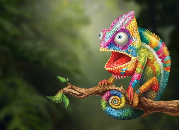 Хамелеон игуана акварелью