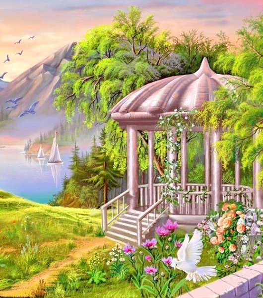 Цветочный сад с беседкой