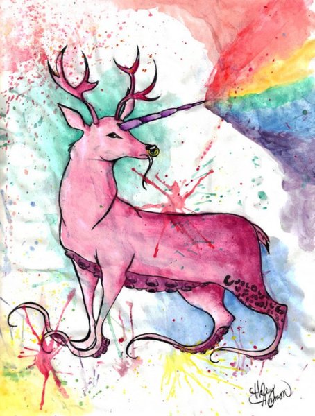 Олень акварелью