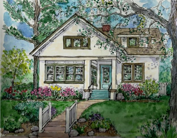 Домик цветными карандашами