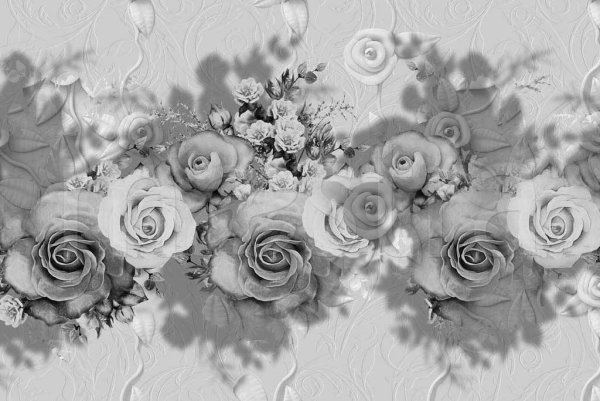 Фреска цветы черно белая