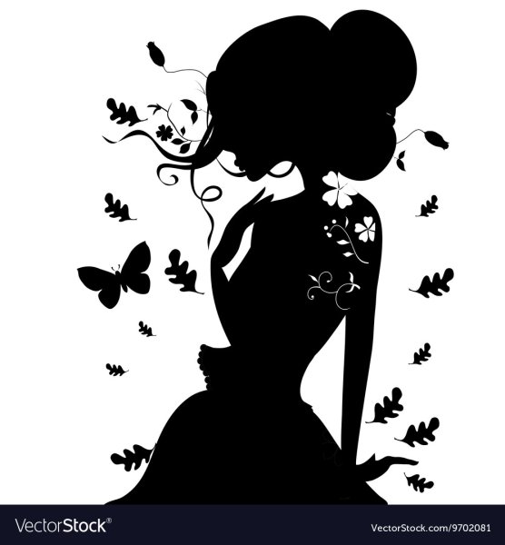 Силуэт девушки с цветами в волосах