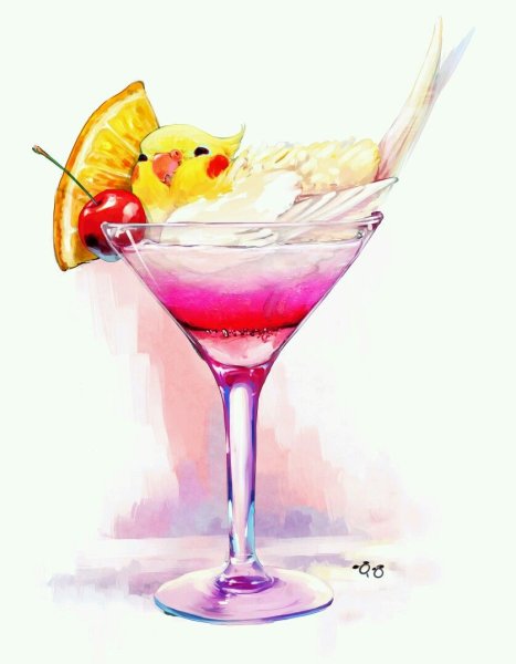 Бокал с коктейлем скетчинг
