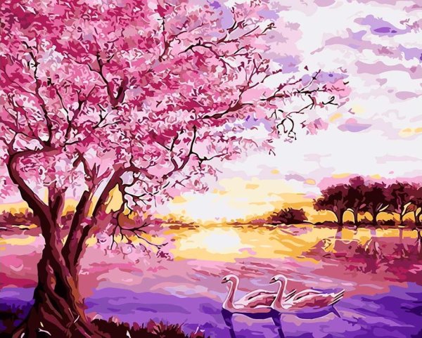 Алмазная мозаика Сакура у реки