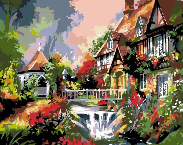 Дом у водопада живопись