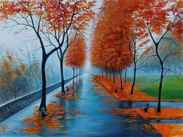 Осенний пейзаж акварелью для начинающих