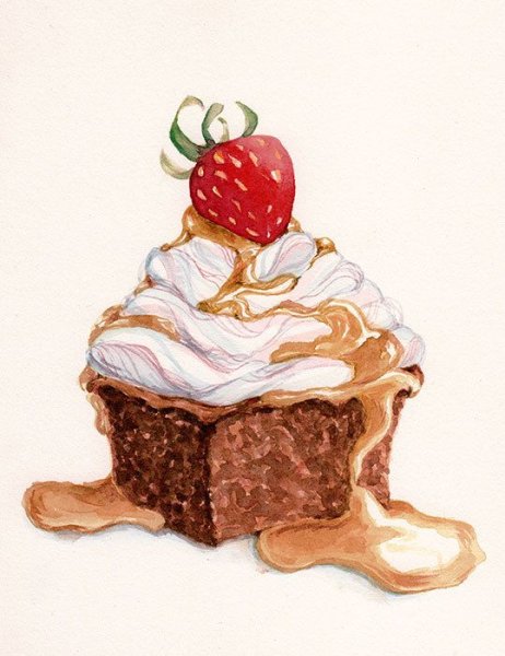 Кусок торта акварель