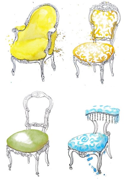 Стул акварелью