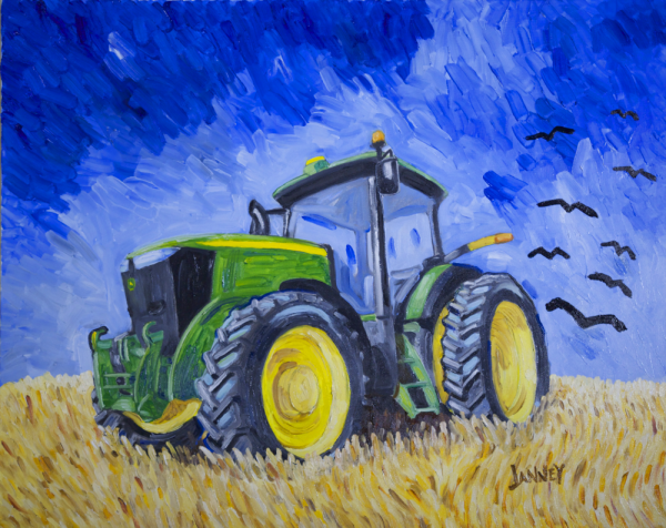 Трактор акварель Джон Дир