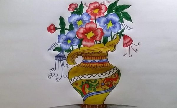 Рисование для детей ваза с цветами