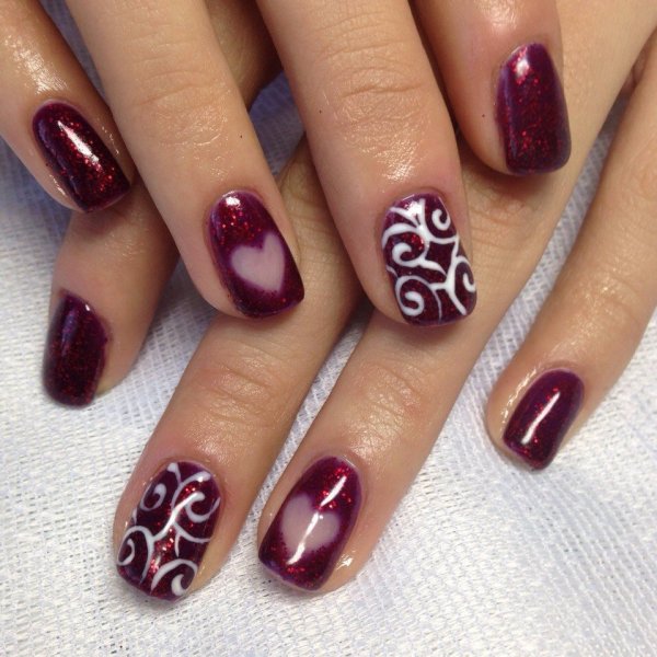 Маникюр на свадьбу в бордовых тонах