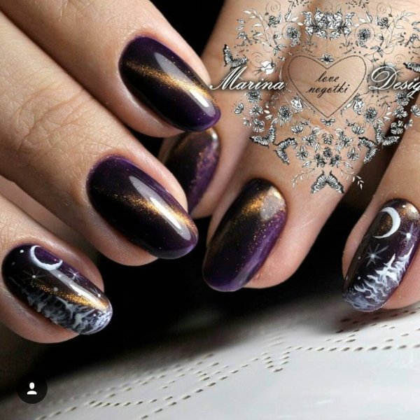 Новогодний маникюр кошачий глаз