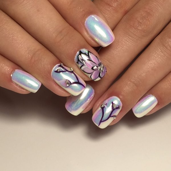 Дизайн ногтей бежевый перламутр