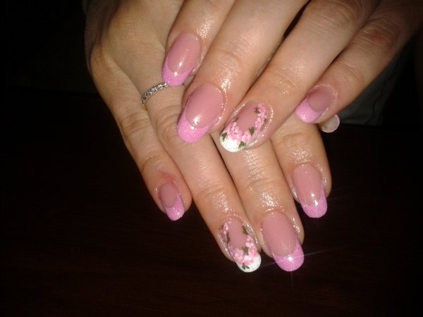 Френч розовый с блестками