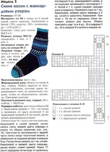Схема и описание мужских носков спицами схемы