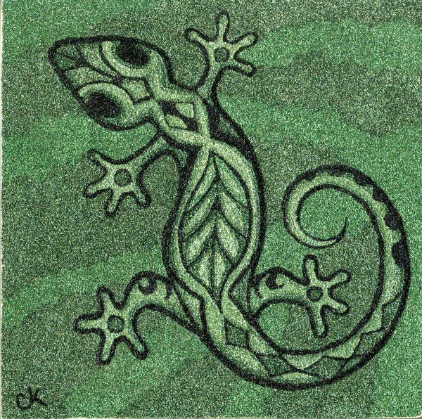 Ящерица акварель