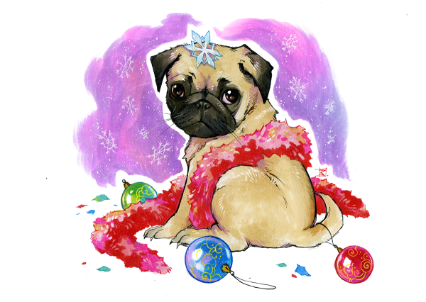 Новогодние мультяшные мопсы