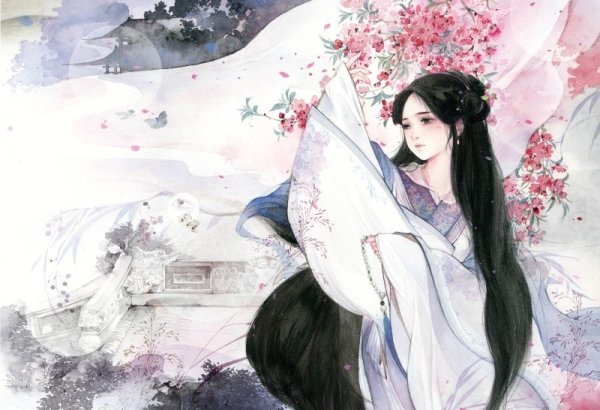 Акварель Китай девушка