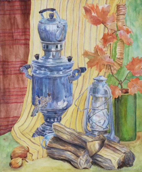 Натюрморт с самоваром живопись Романова Ольга