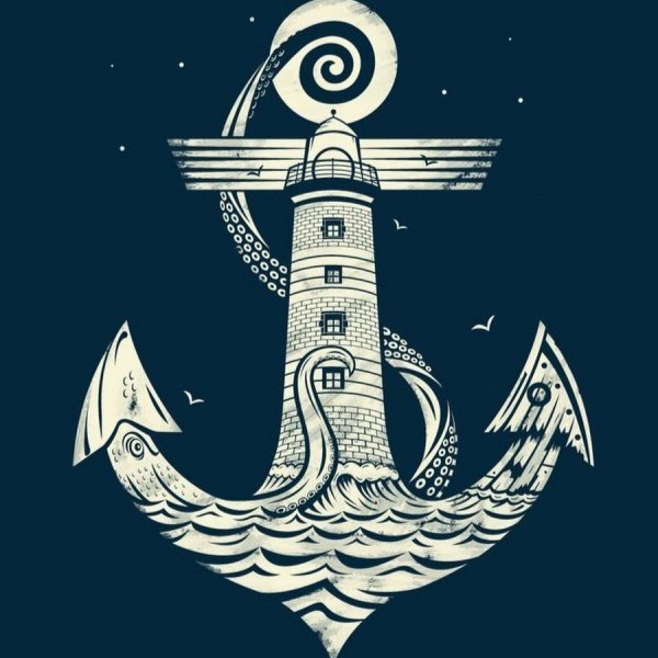 Штурвал корабля с якорем