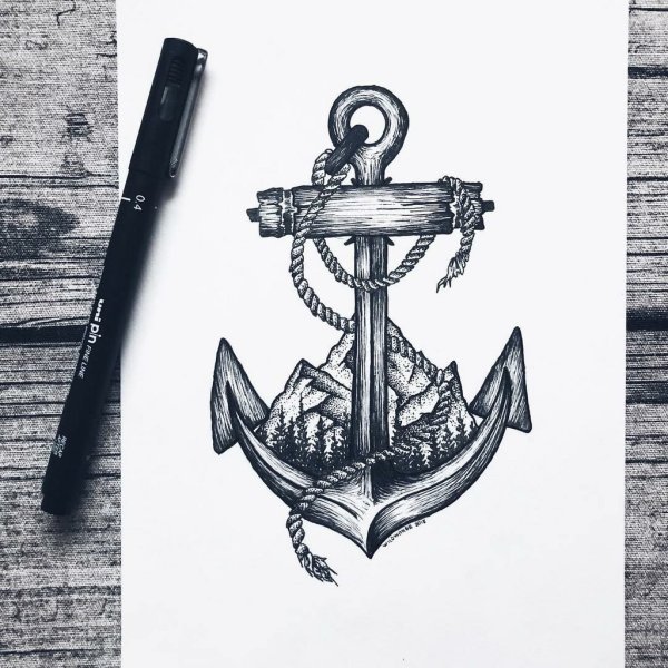 Якорь акварель