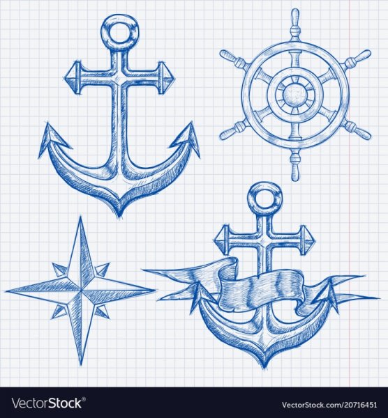 Якорь акварель