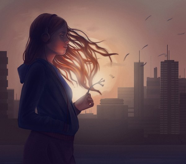 Пейзаж в силуэте человека