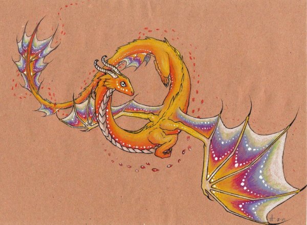 Дракончики цветными карандашами